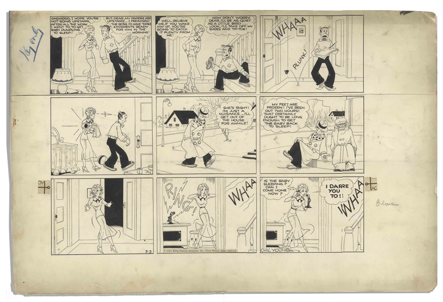 Chic Young Hand-Drawn ''Blondie'' Sunday Comic Strip From 1935 -- Featuring Blondie, Dagwood & Baby Dumpling